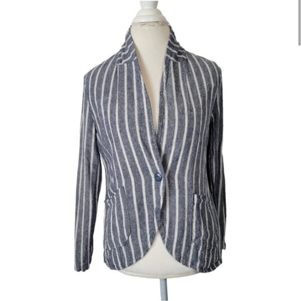 Sanctuary Women's Blue Stripe Linen Blend Pleat Blazer Size M